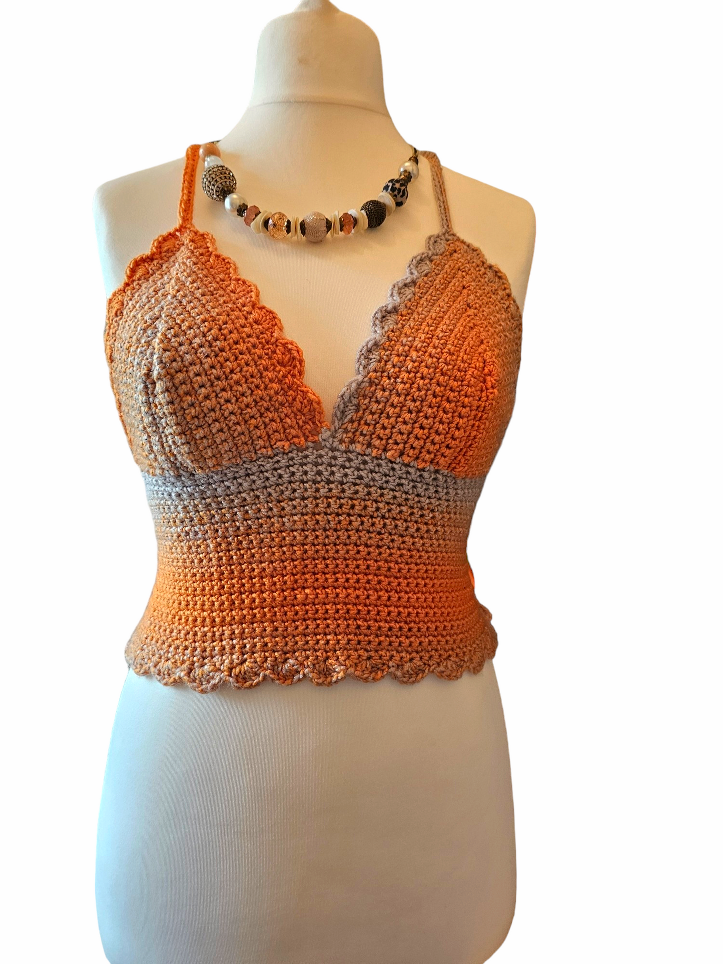 Hand-made Crochet scalloped edge top UK 8-10