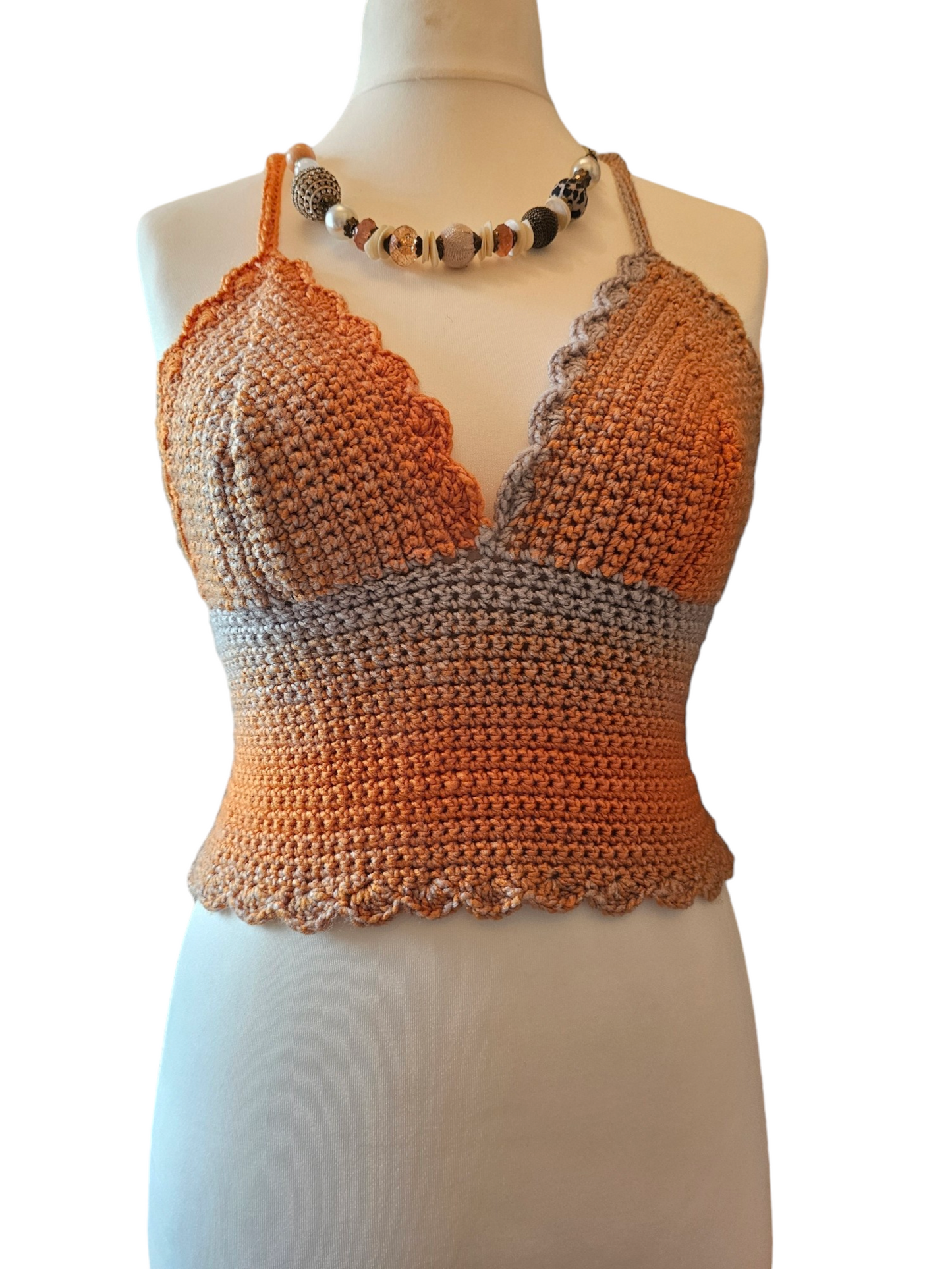 Hand-made Crochet scalloped edge top UK 8-10