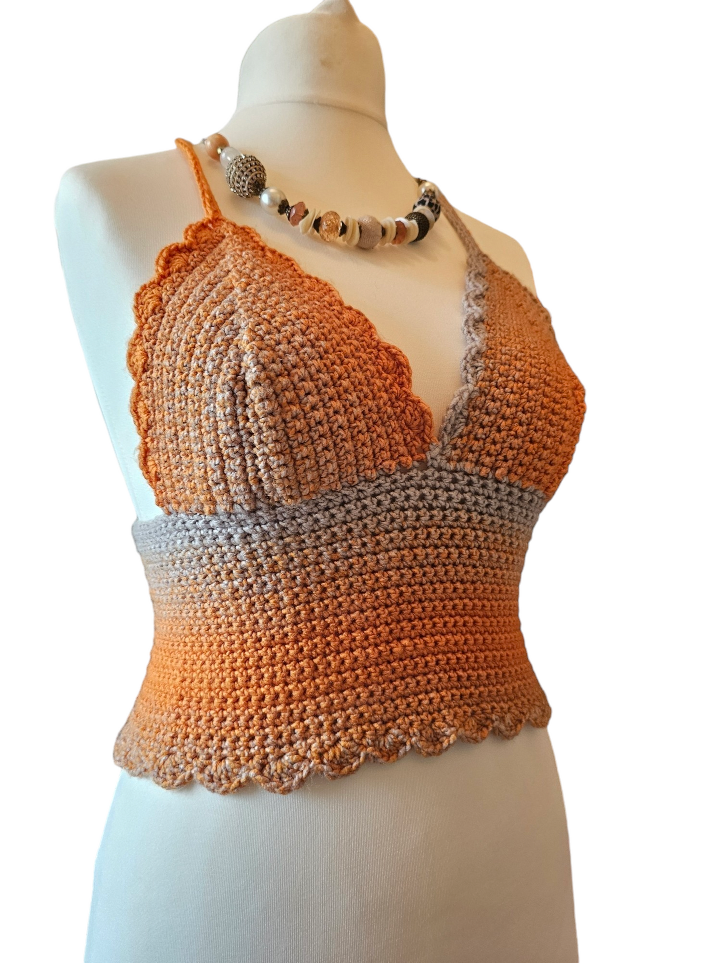 Hand-made Crochet scalloped edge top UK 8-10