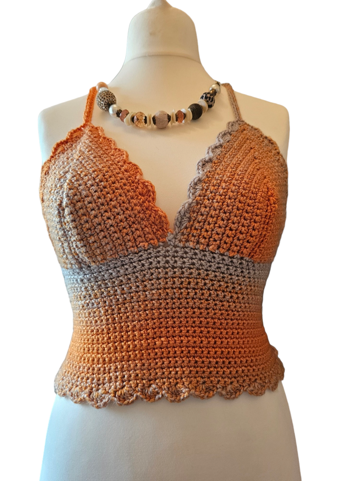 Hand-made Crochet scalloped edge top UK 8-10