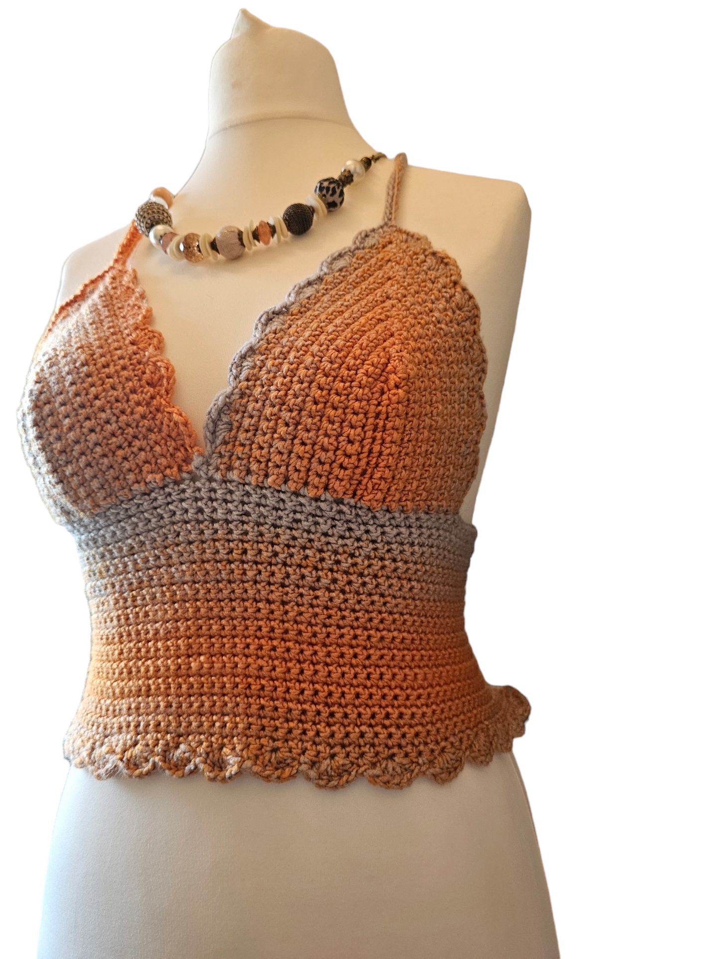 Hand-made Crochet scalloped edge top UK 8-10