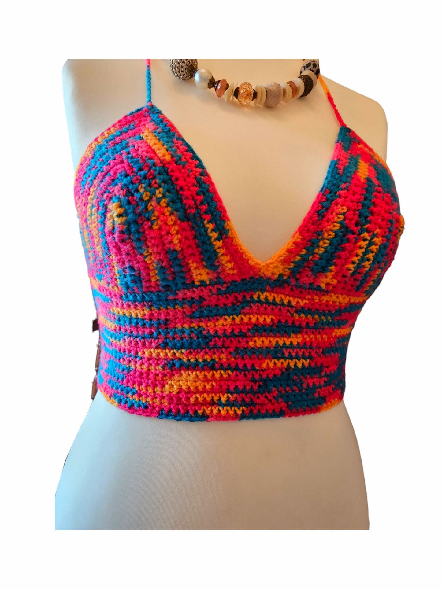 Handmade Crochet Festival cropped top UK size 10-12