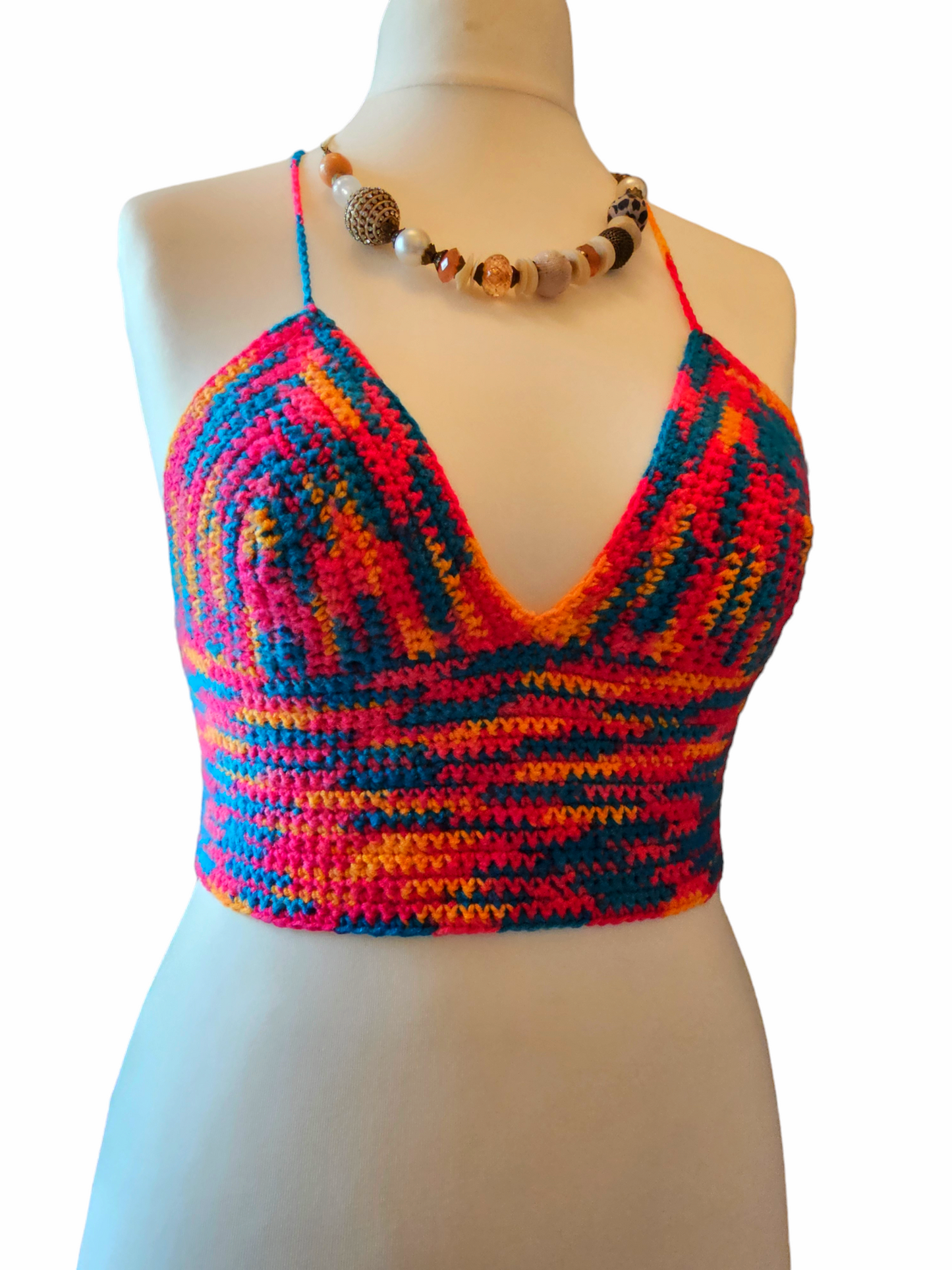 Handmade Crochet Festival cropped top UK size 10-12