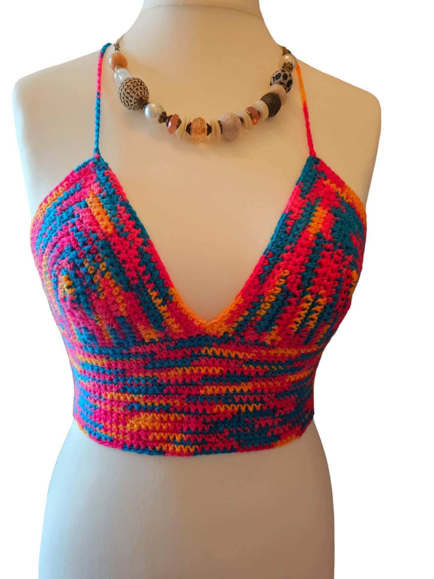 Handmade Crochet Festival cropped top UK size 10-12