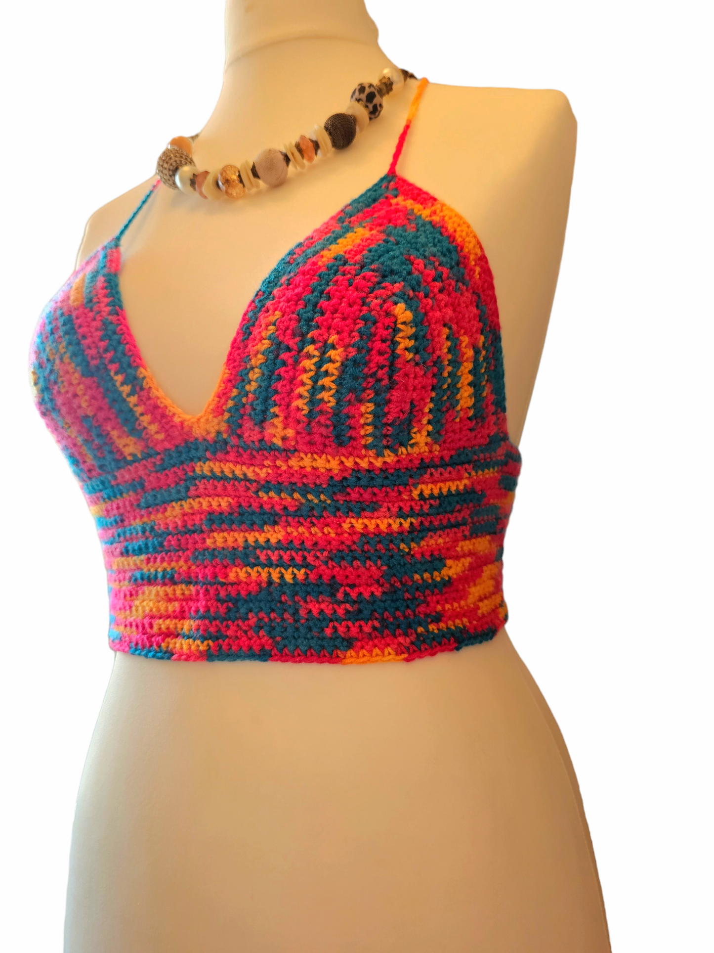 Handmade Crochet Festival cropped top UK size 10-12