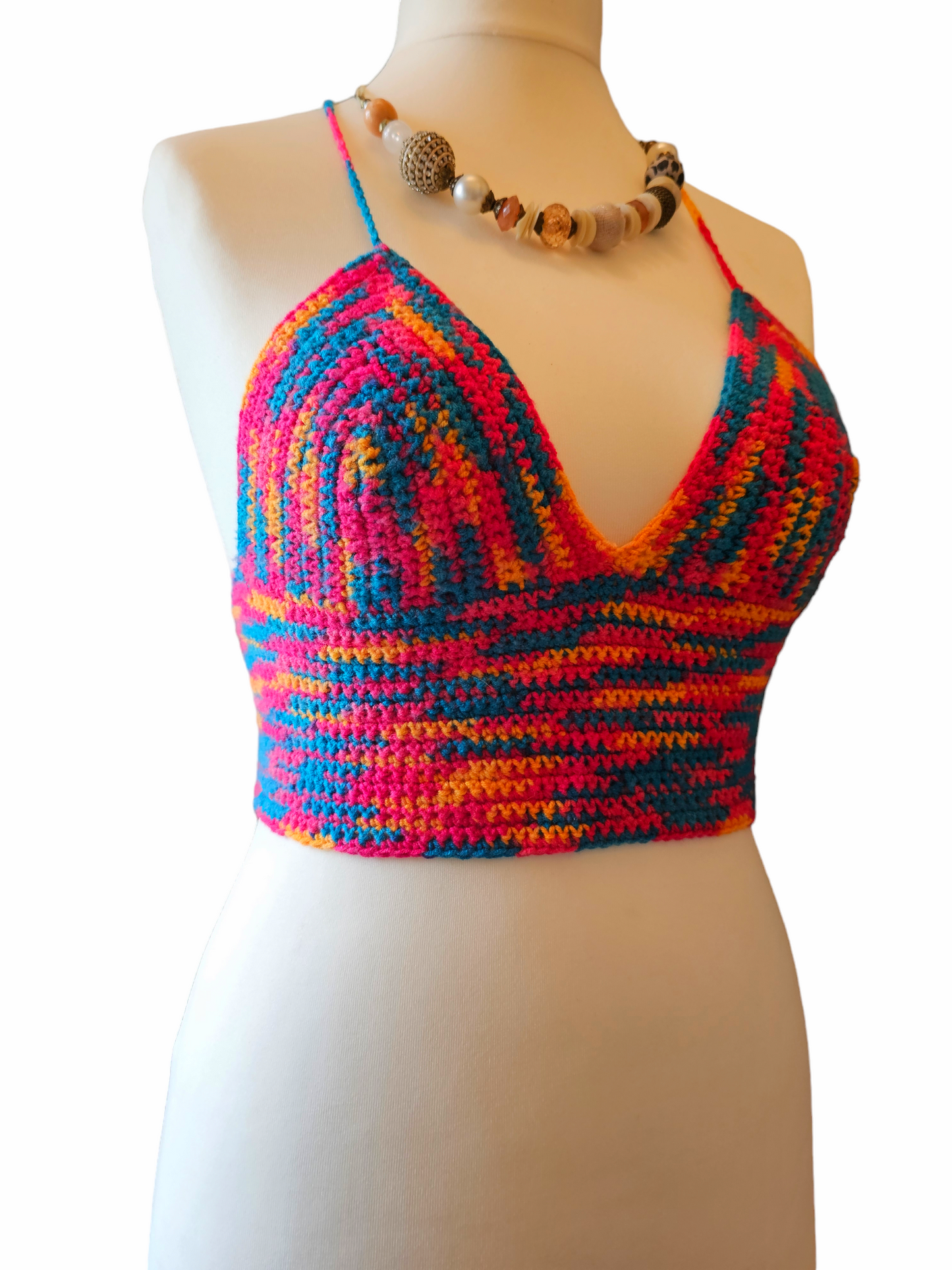 Handmade Crochet Festival cropped top UK size 10-12