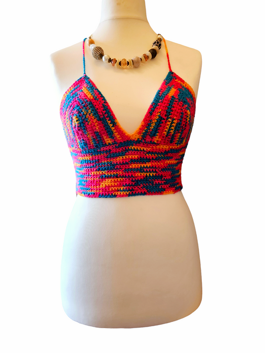 Handmade Crochet Festival cropped top UK size 10-12