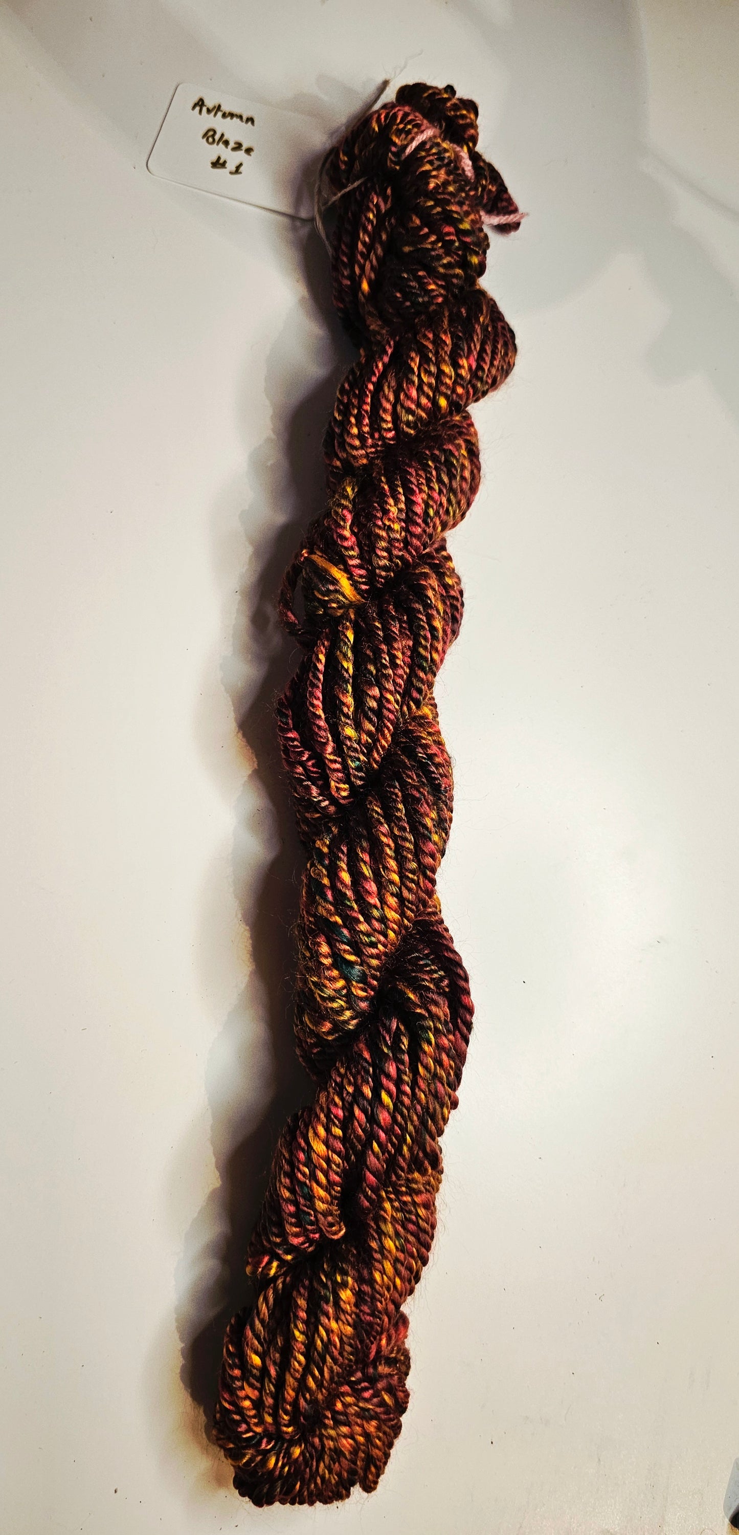 Hand-spun Yarn . Autumn Blaze Aran weight yarn