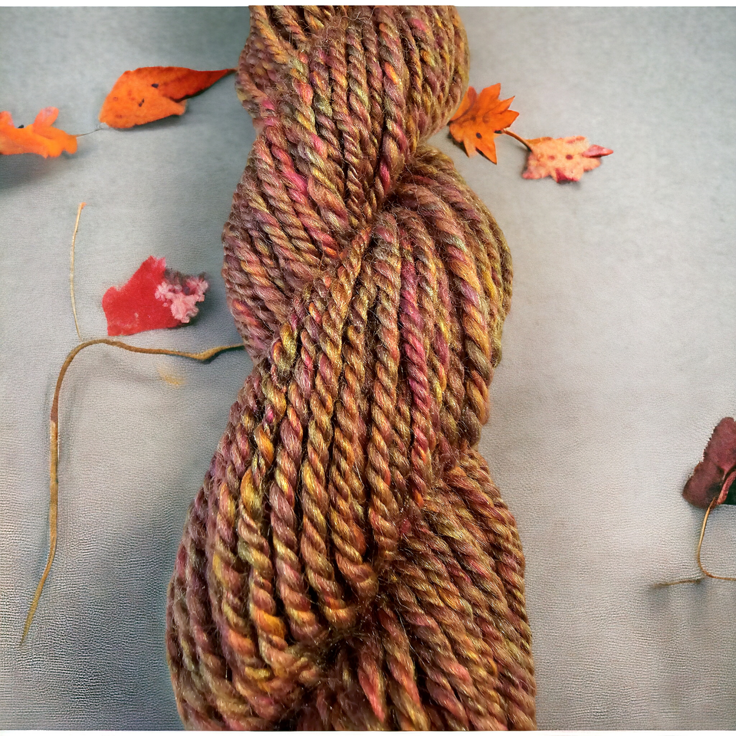 Hand-spun Yarn . Autumn Aran weight yarn