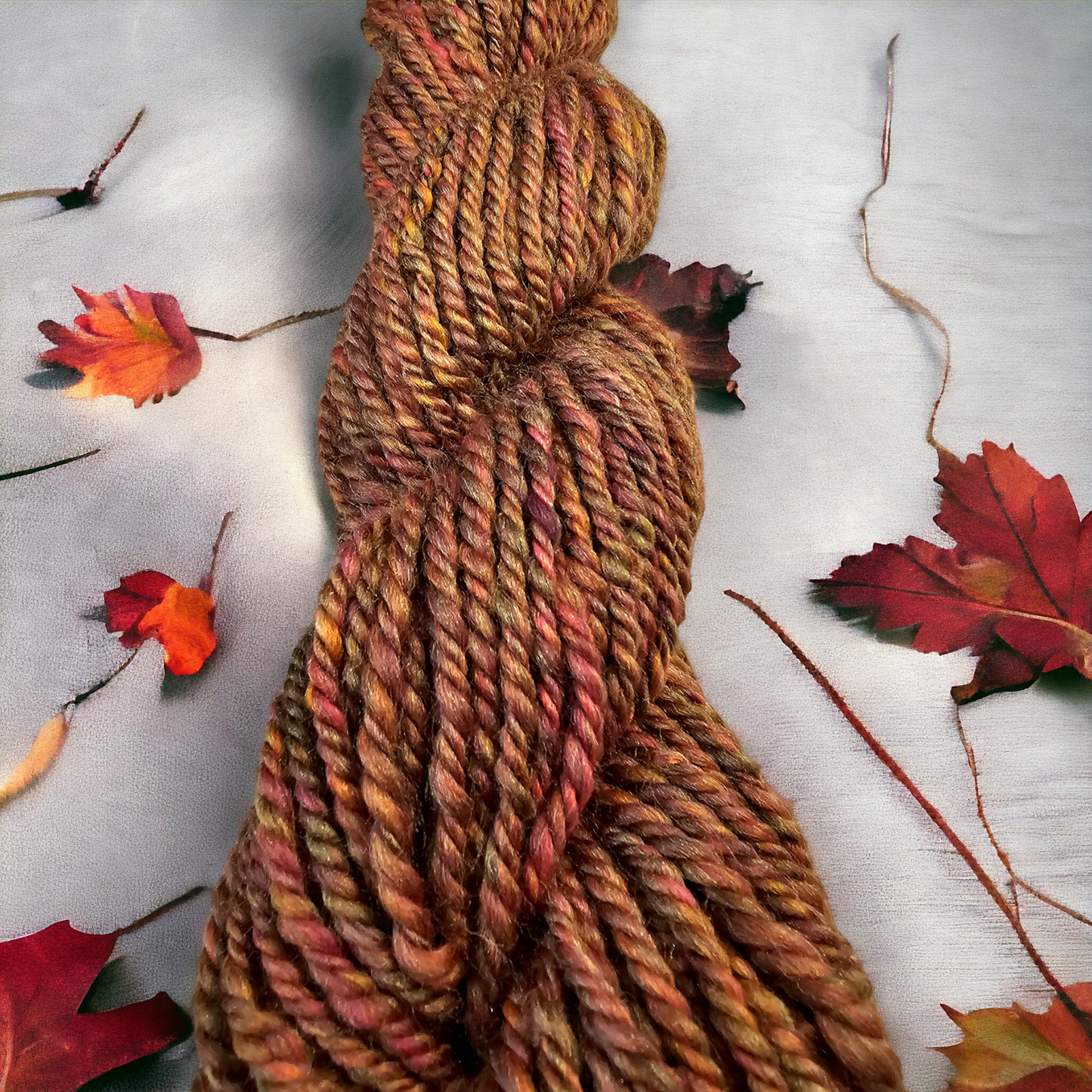 Hand-spun Yarn . Autumn Aran weight yarn