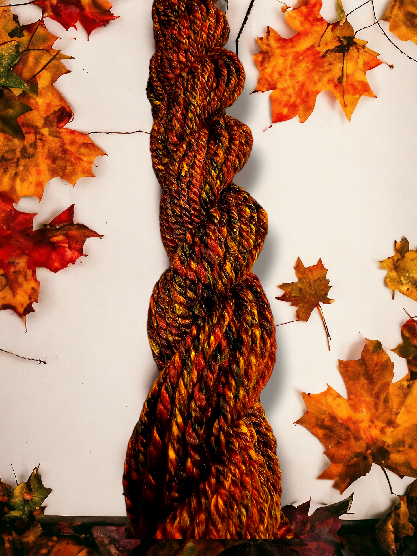 Hand-spun Yarn . Autumn Blaze Aran weight yarn