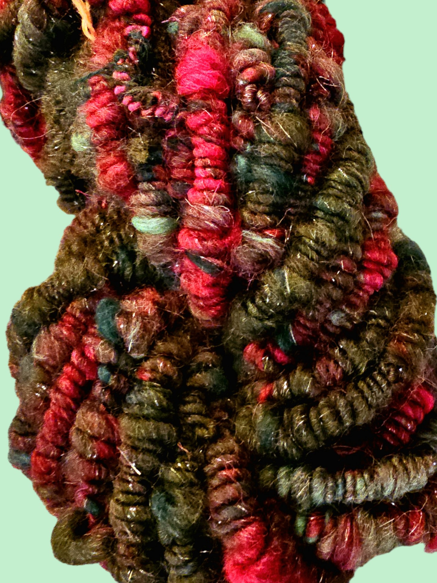 Hand-spun art yarn. Colour- Poison ivy