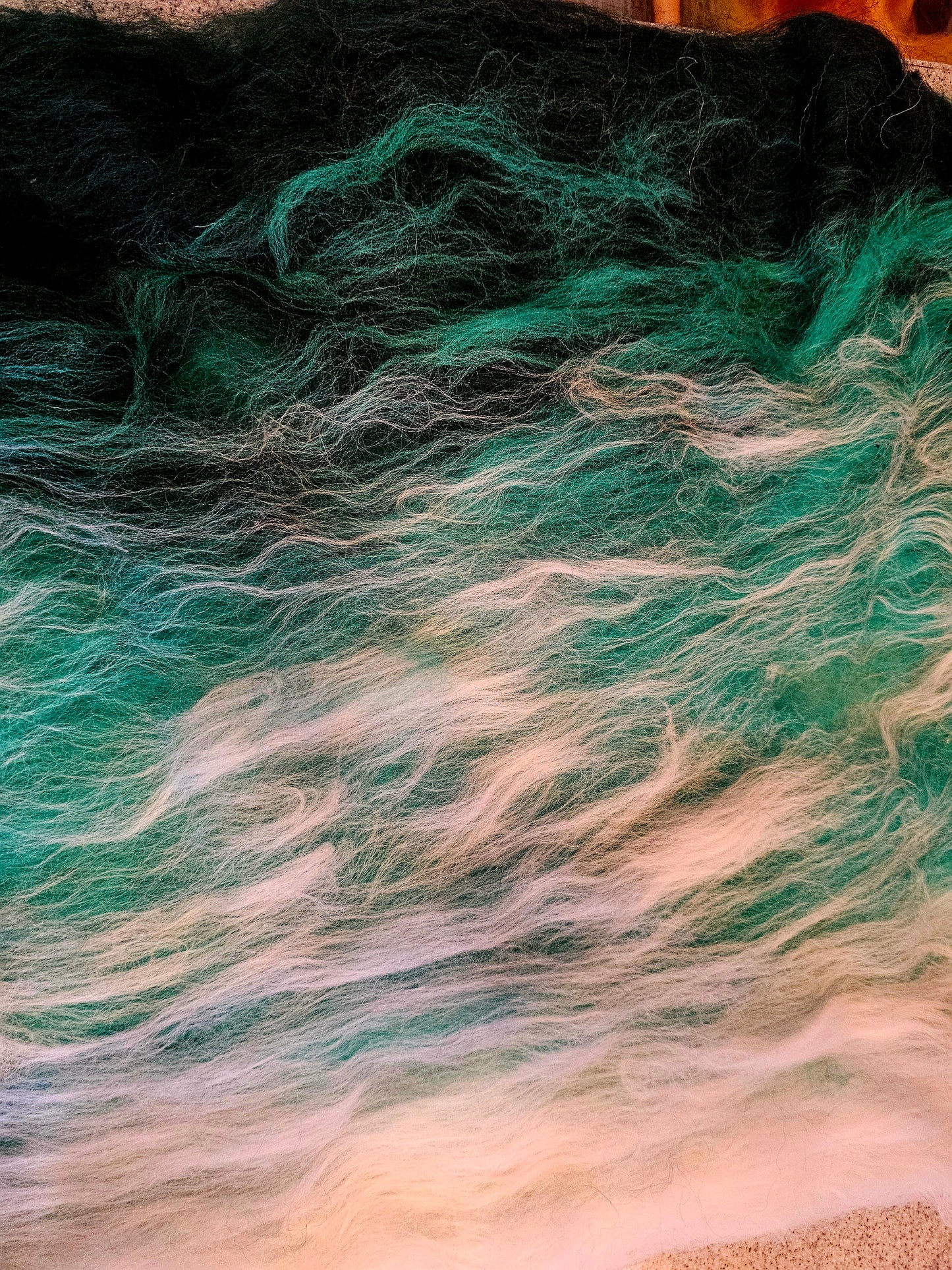 Ombre green. Beautiful batt perfect for spinning into yarn, felting or weaving.