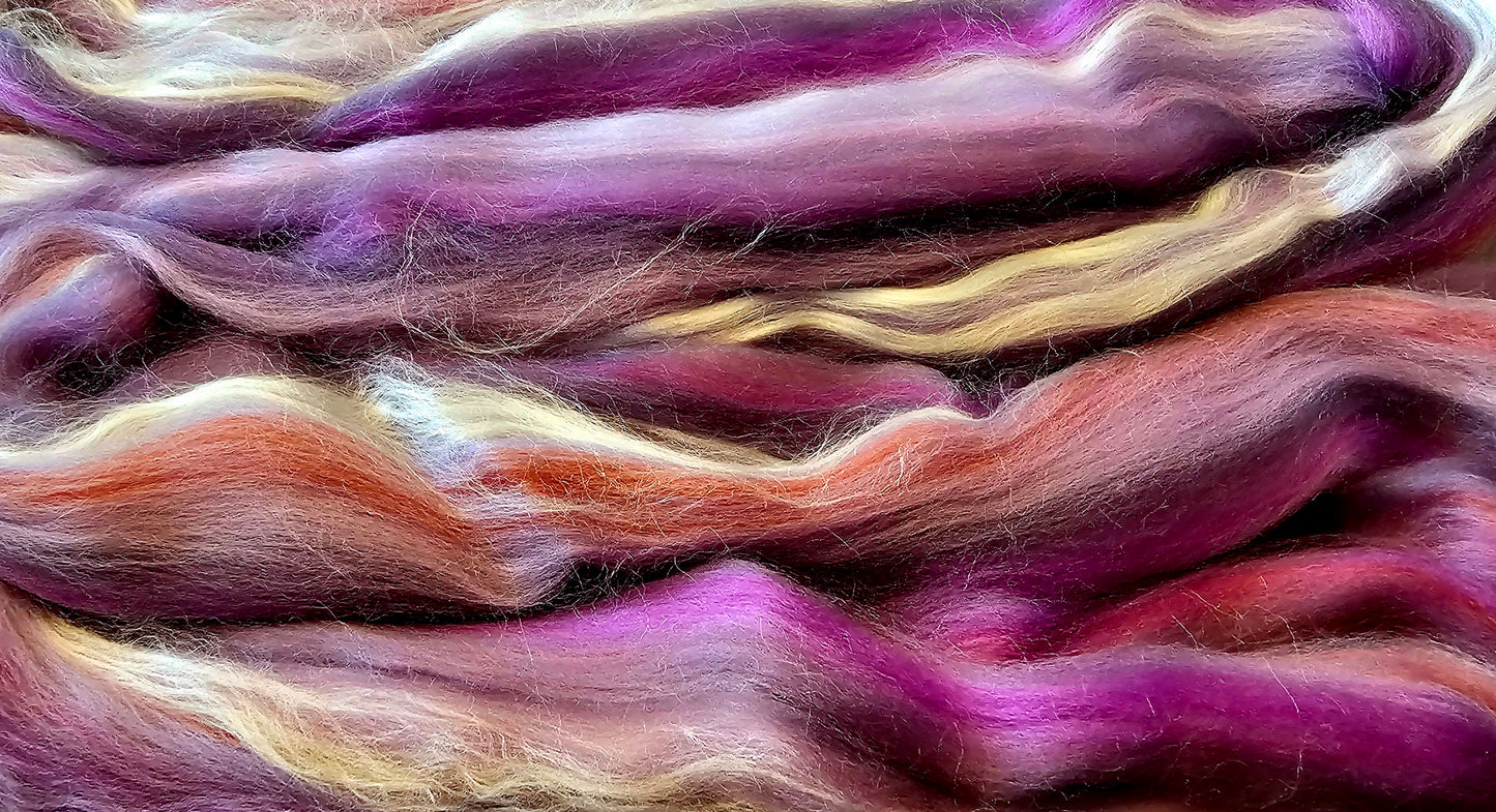 Purple paradise merino and bamboo roving