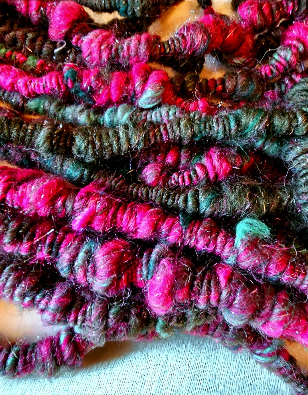 Hand-spun art yarn. Colour- Poison ivy