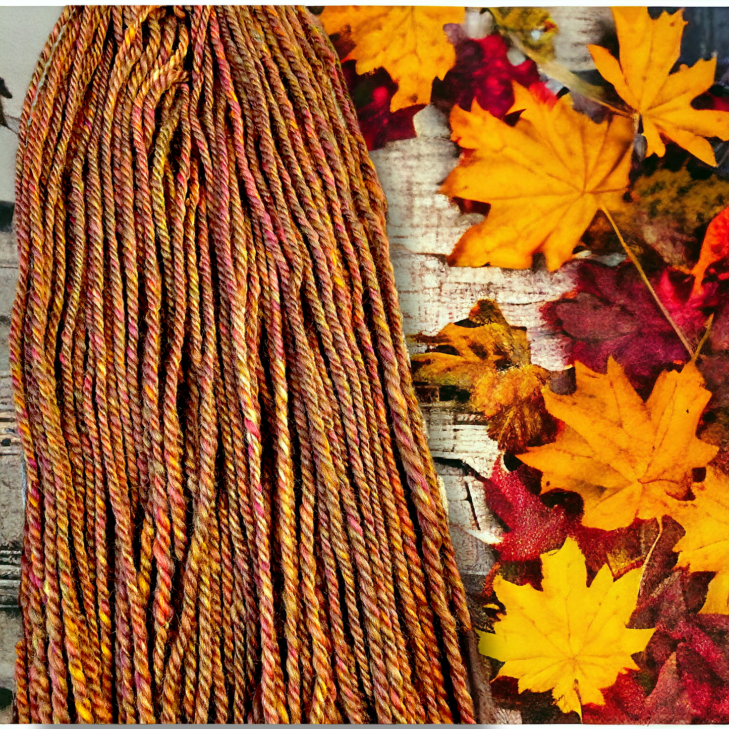 Hand-spun Yarn . Autumn Aran weight yarn