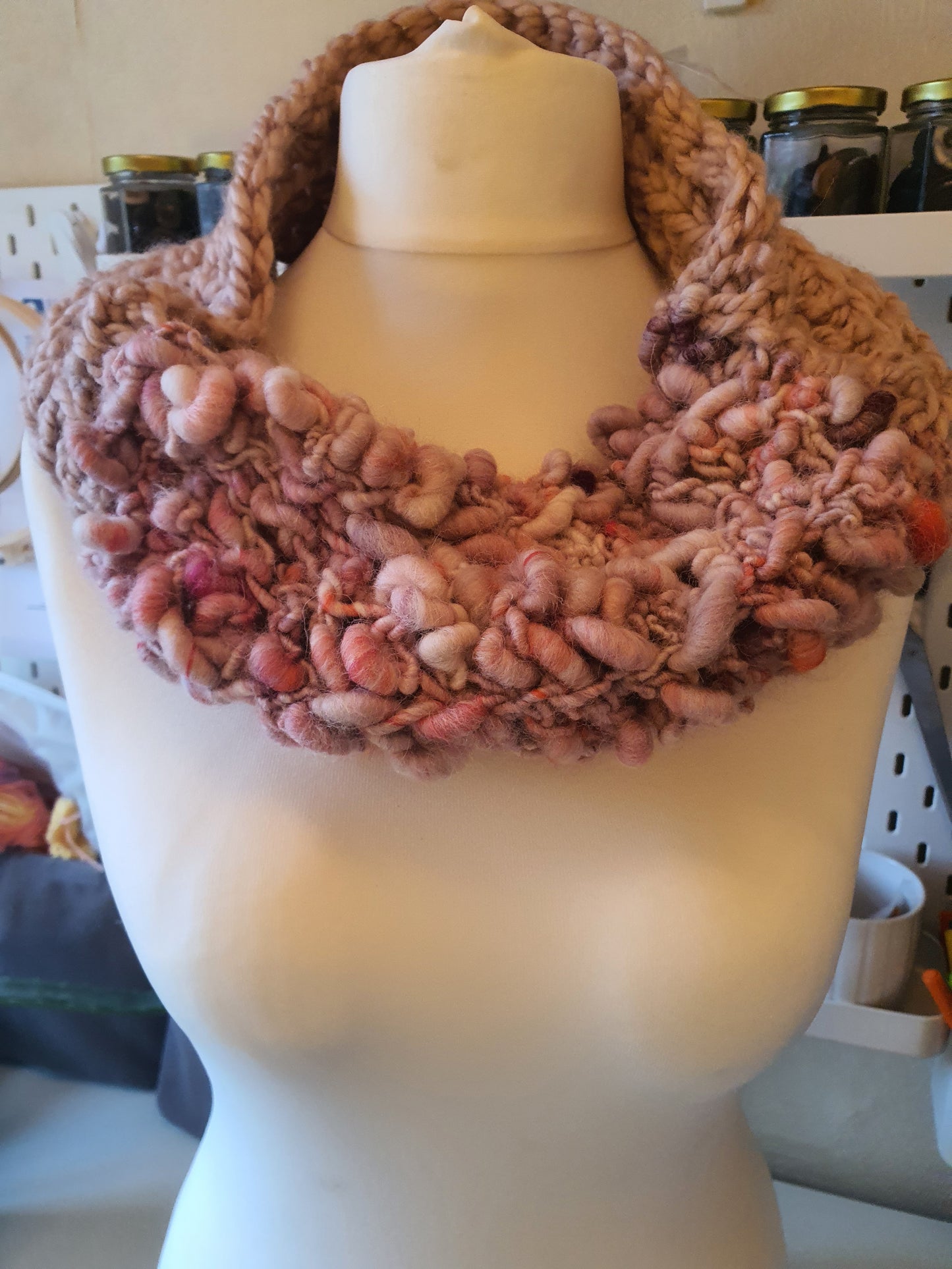 Handmade items made from handspun yarn. (Pet fur yarn and sheeps wool yarn).
