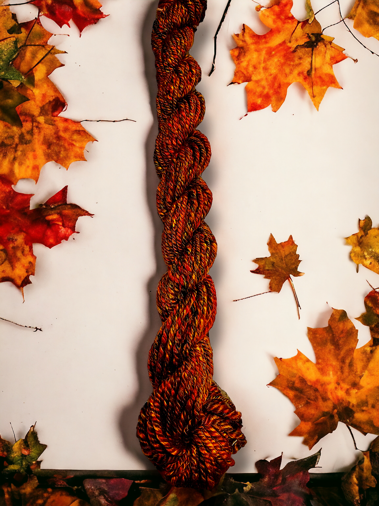 Hand-spun Yarn . Autumn Blaze Aran weight yarn