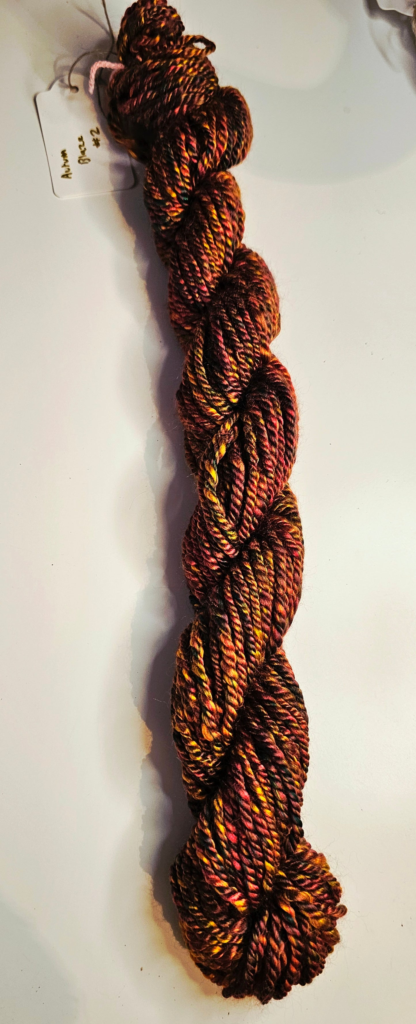 Hand-spun Yarn . Autumn Blaze Aran weight yarn