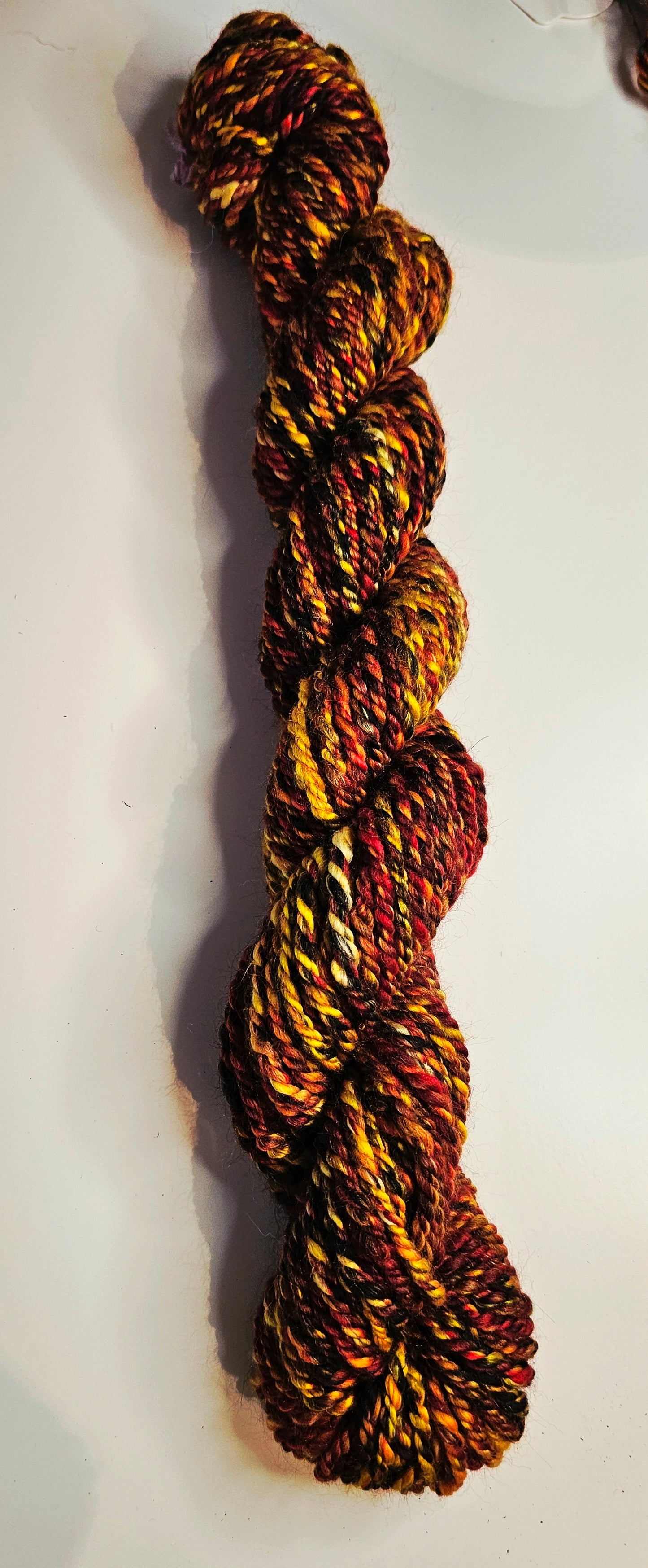 Hand-spun Yarn . Autumn Blaze Aran weight yarn