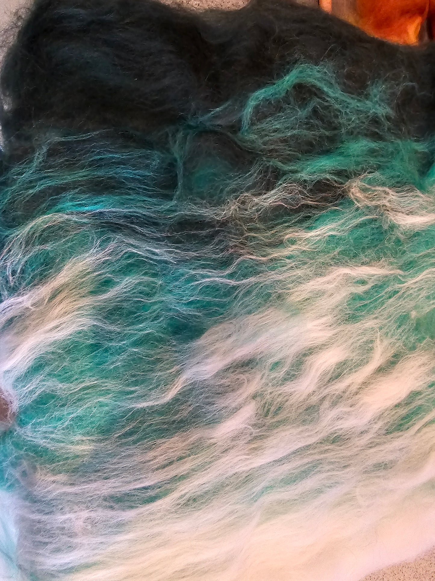 Ombre green. Beautiful batt perfect for spinning into yarn, felting or weaving.