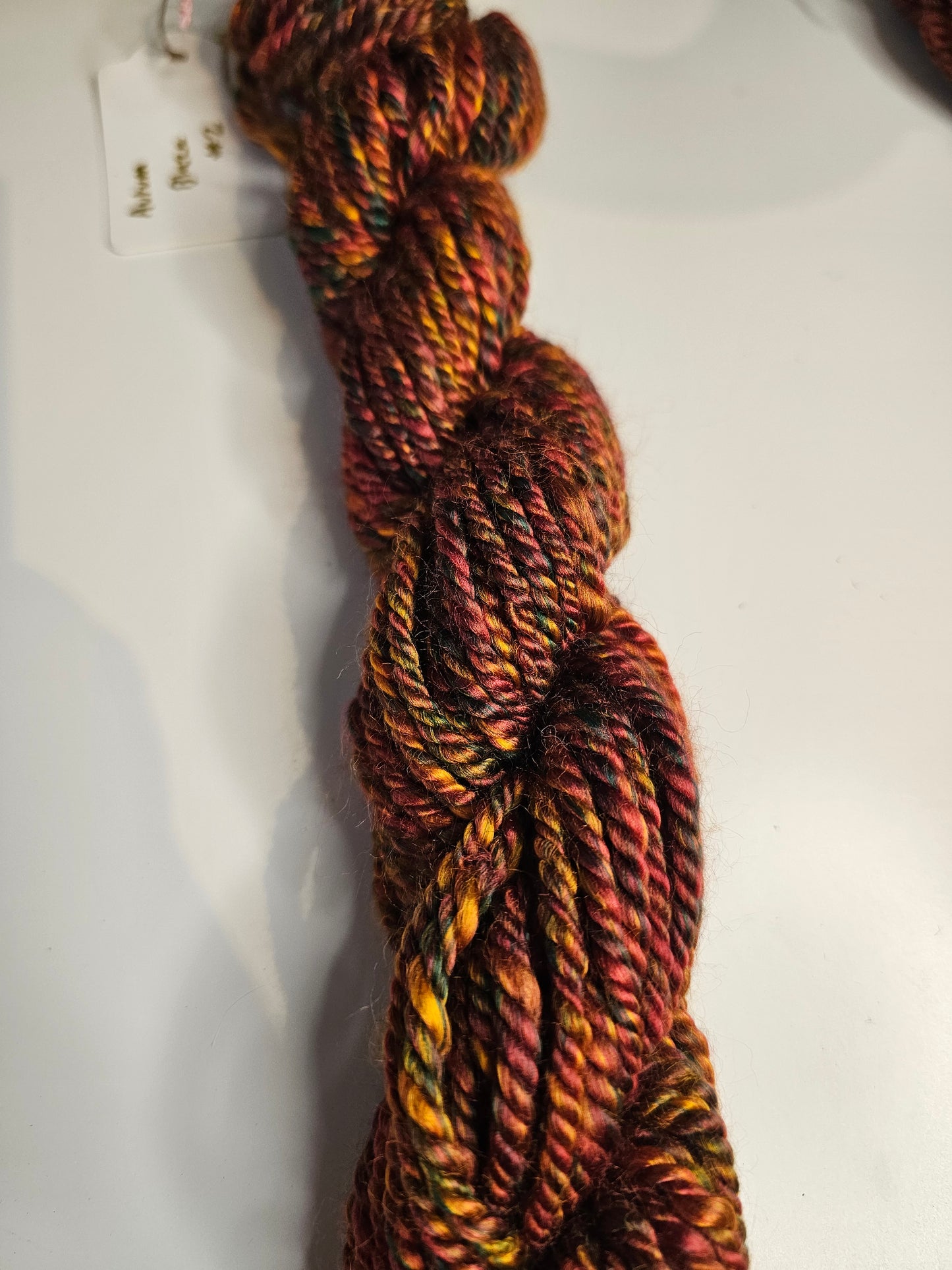 Hand-spun Yarn . Autumn Blaze Aran weight yarn