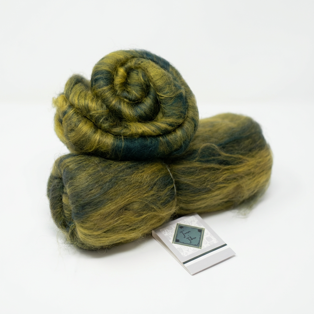 Peacock and gold wool batt