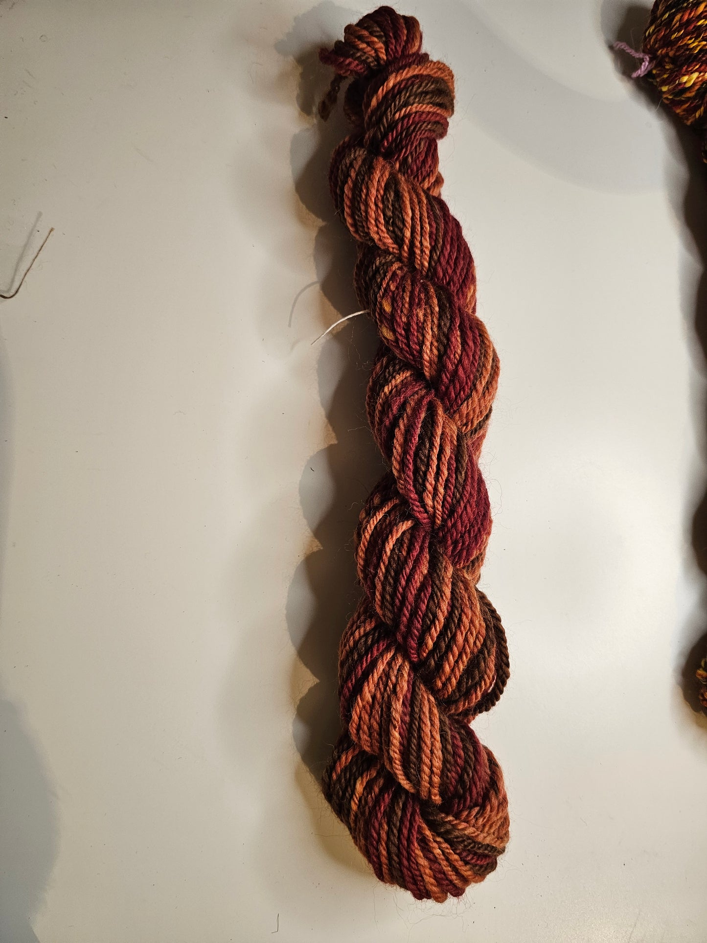 Hand-spun Yarn . Autumnal Orange Aran weight yarn