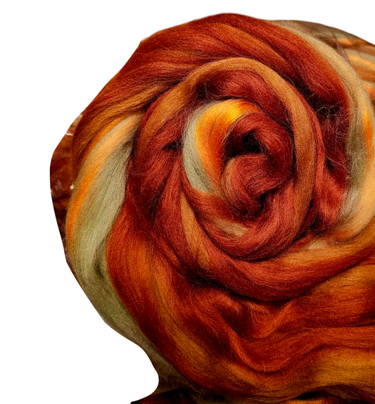 Autumn spice merino,silk, and bamboo roving