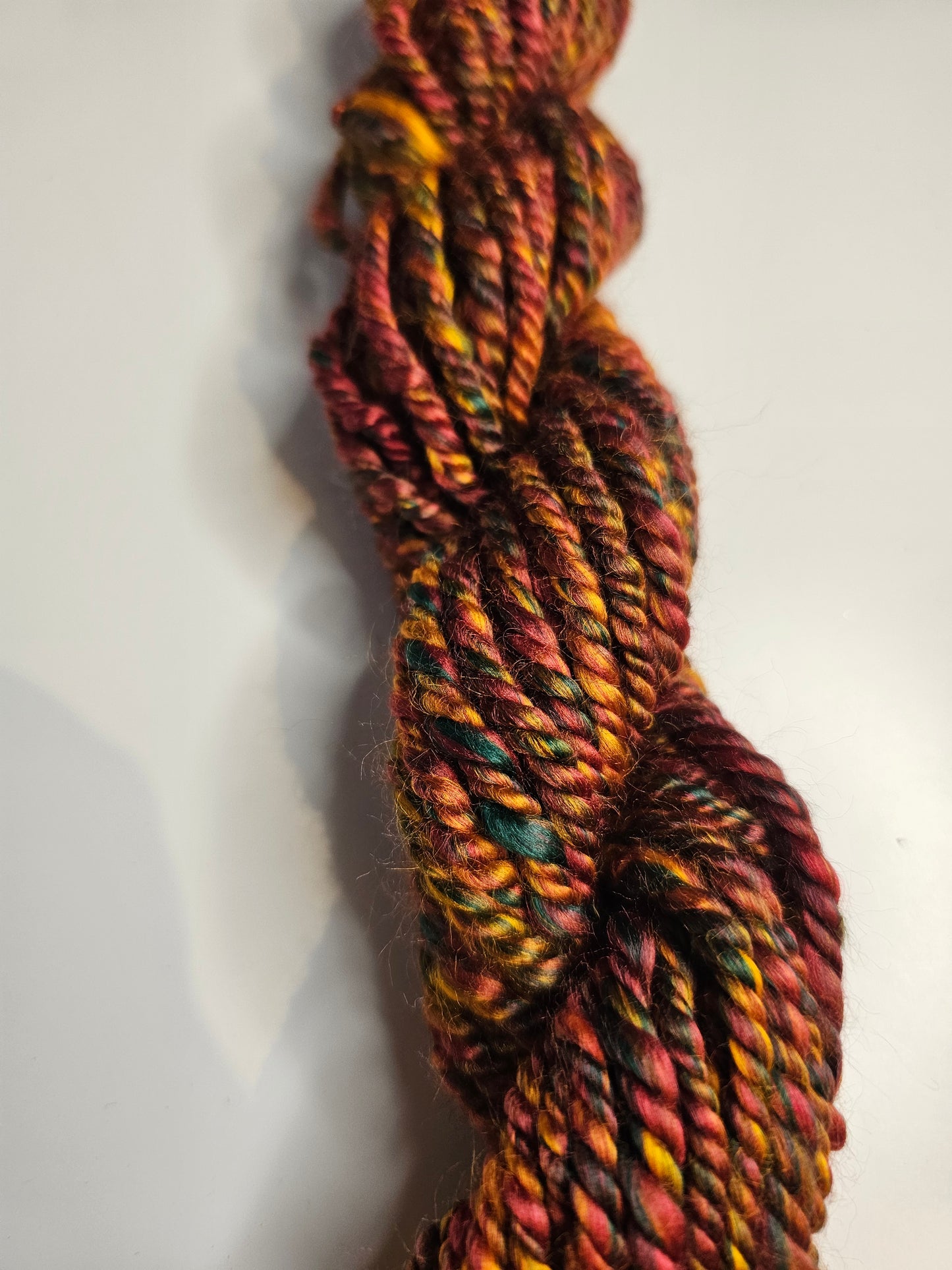 Hand-spun Yarn . Autumn Blaze Aran weight yarn