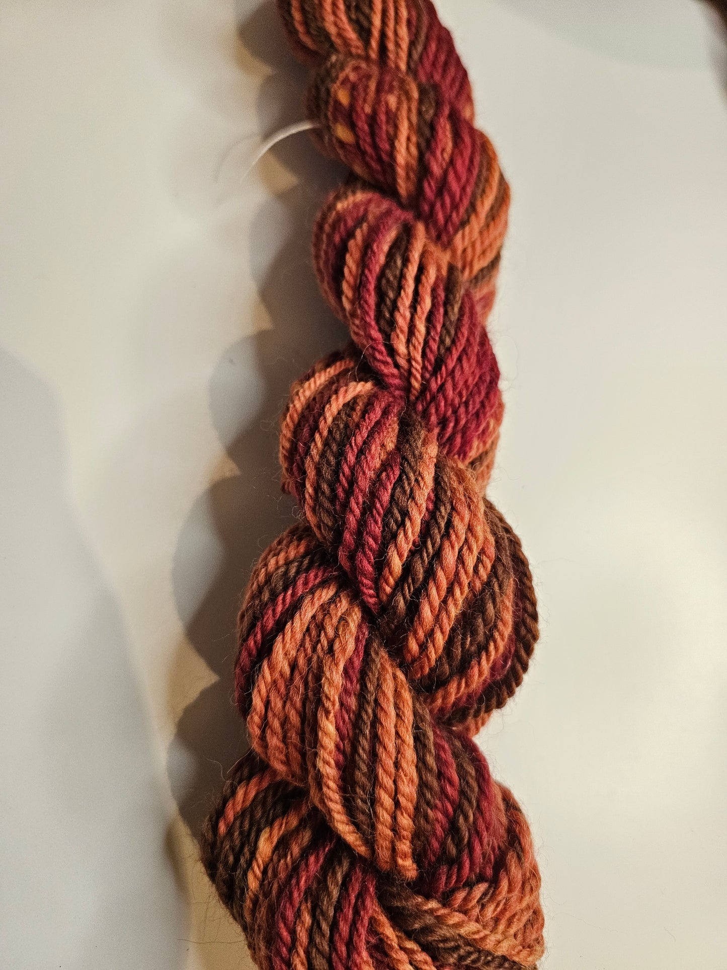 Hand-spun Yarn . Autumnal Orange Aran weight yarn