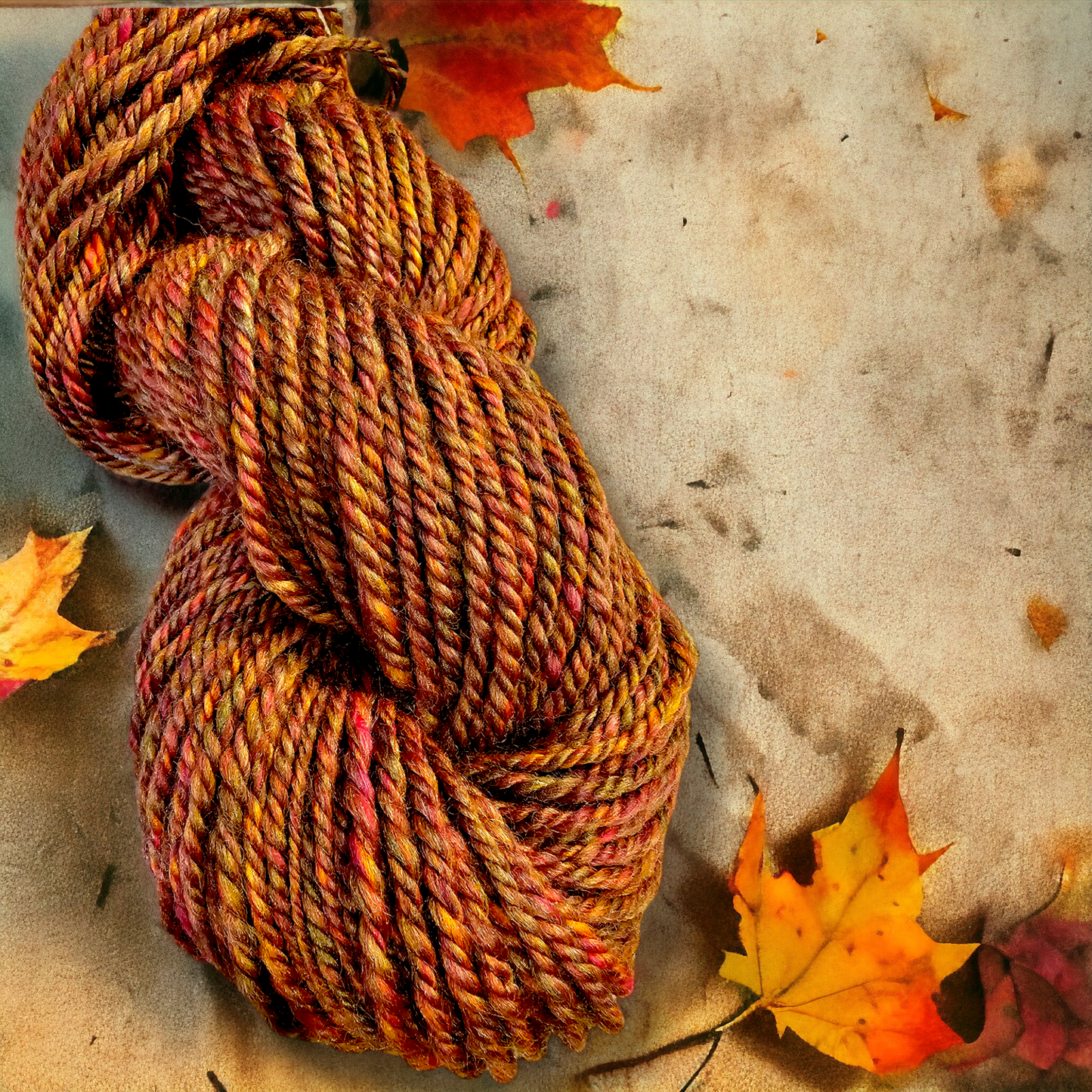 Hand-spun Yarn . Autumn Aran weight yarn